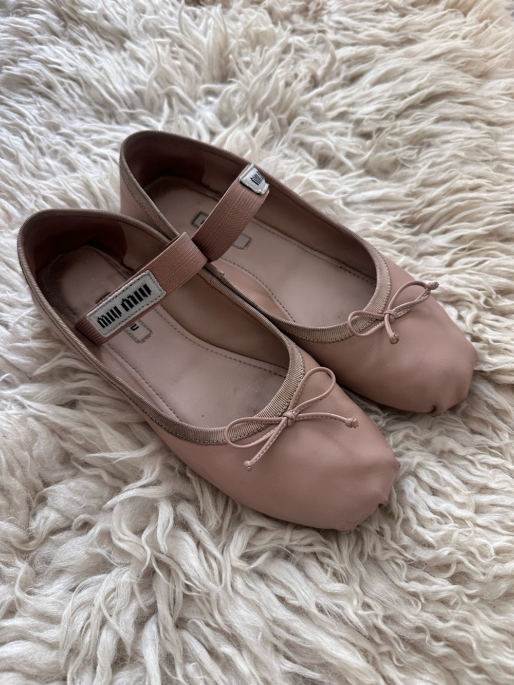 Miu Miu Pink Tan Leather Ballet Flats - Picture 2 of 8